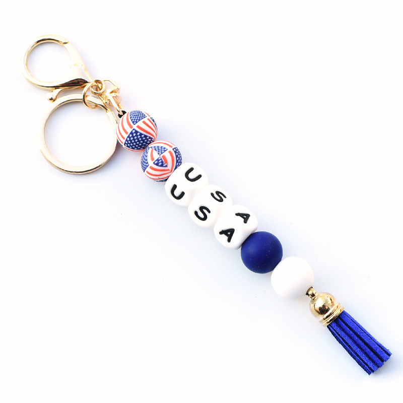 Wholesale Independence Day Silicone Beaded Wrist Keychain